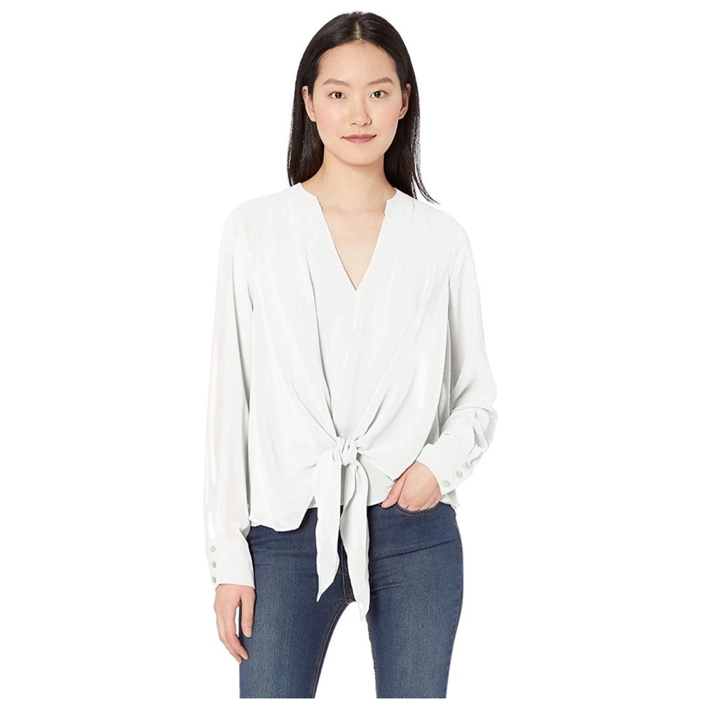 Nicole Miller New York Women's Long Sleeve Draped Tie Blouse